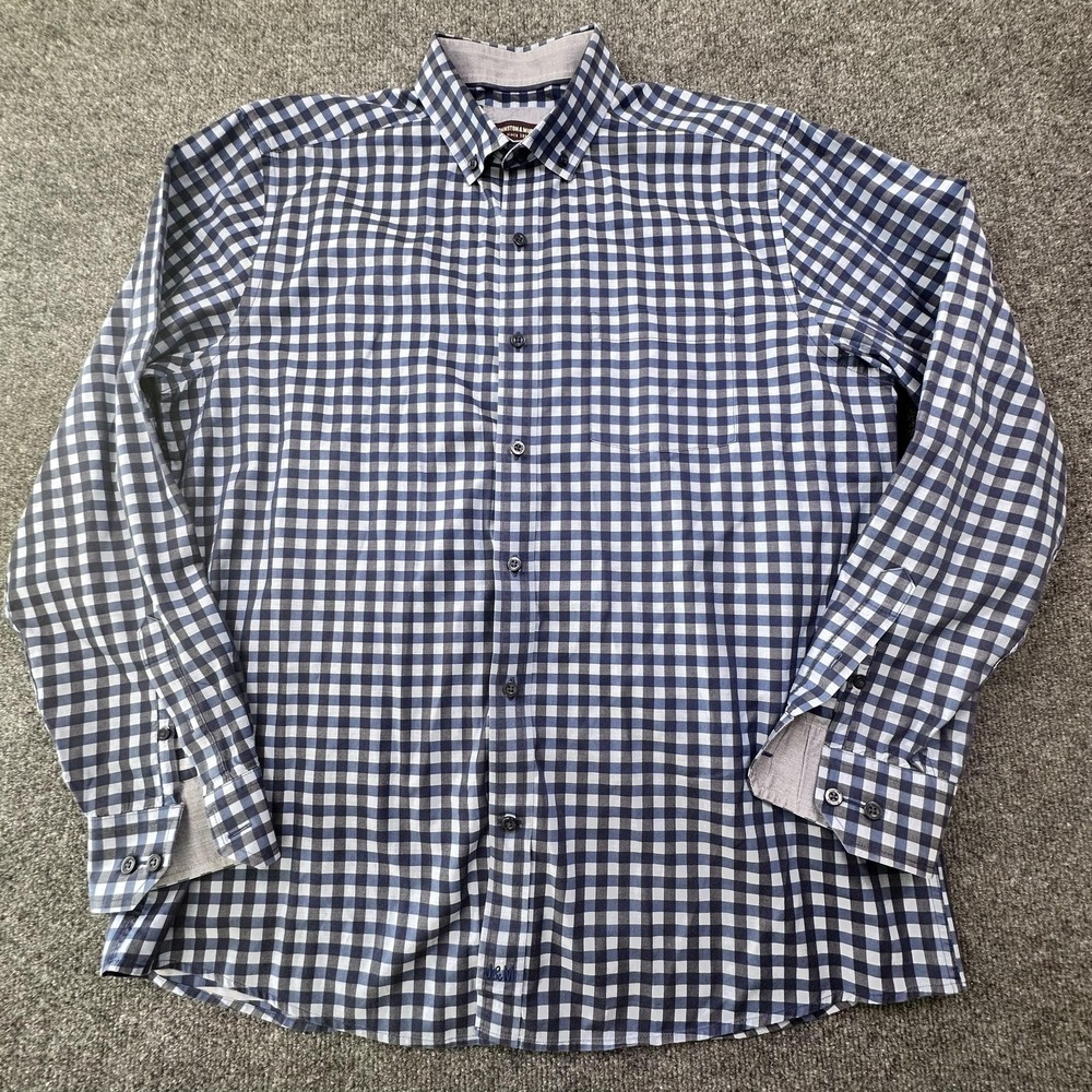 Johnston & Murphy Shirt Mens Large Blue Check Button Down Long Sleeve Casual